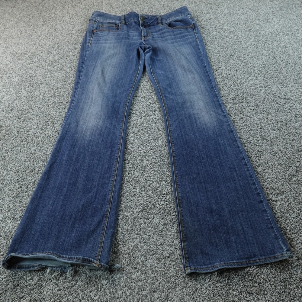 American Eagle Jeans Womens 12 Dark Blue Denim Low Rise Artist Flare Stretch Y2K